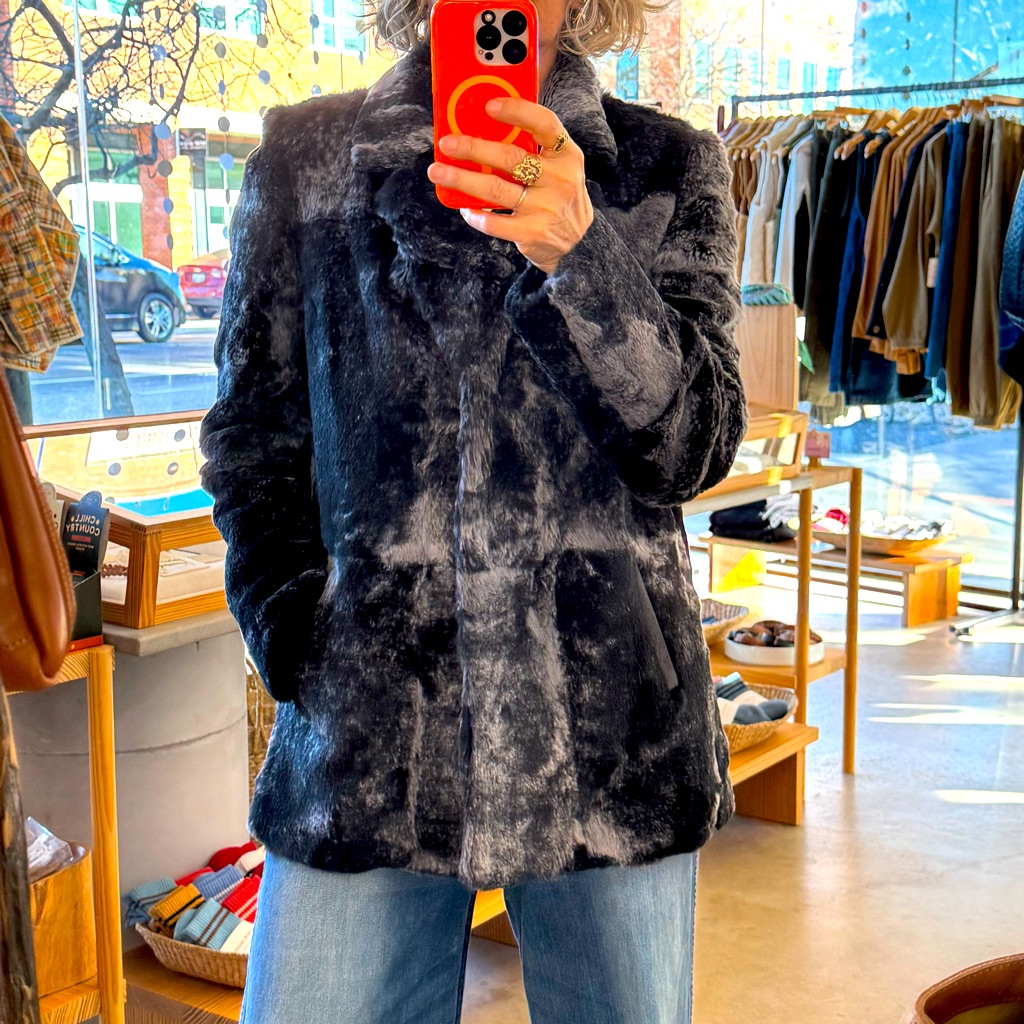 Amaya Arzuaga Charcoal Dyed Rabbit Fur Blazer Size 42